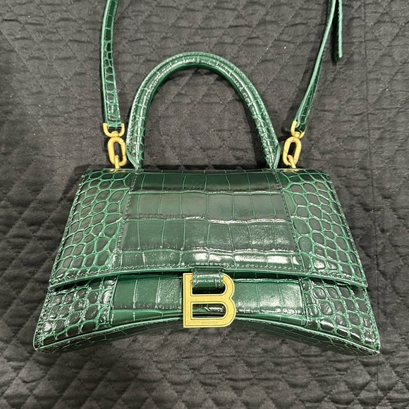 Balenciaga Small Hourglass Bag in Croc Forest Green - Picture 1 of 9
